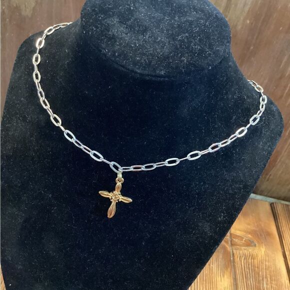 Handcrafted Bump’s Creations Gold Tone Cross Choker - Picture 1 of 4